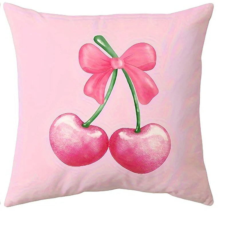 Axyaa Pink Bow Cherry Pillowcase: Soft, Sofa Cushion Cover for Stylish Comfort