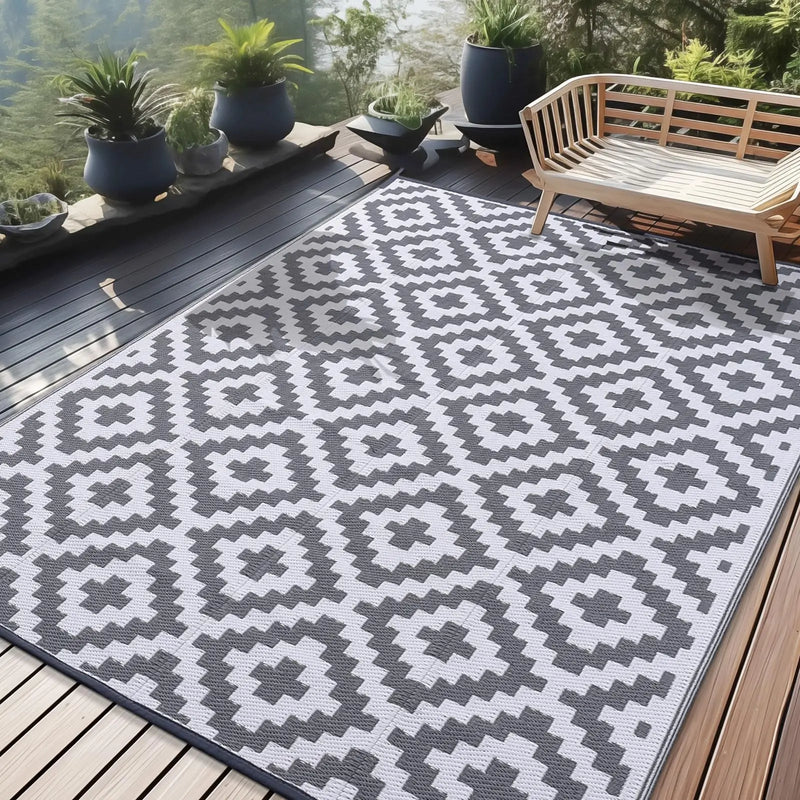 Axyaa Reversible Outdoor Waterproof Straw Patio Rug for Indoor Outdoor Use