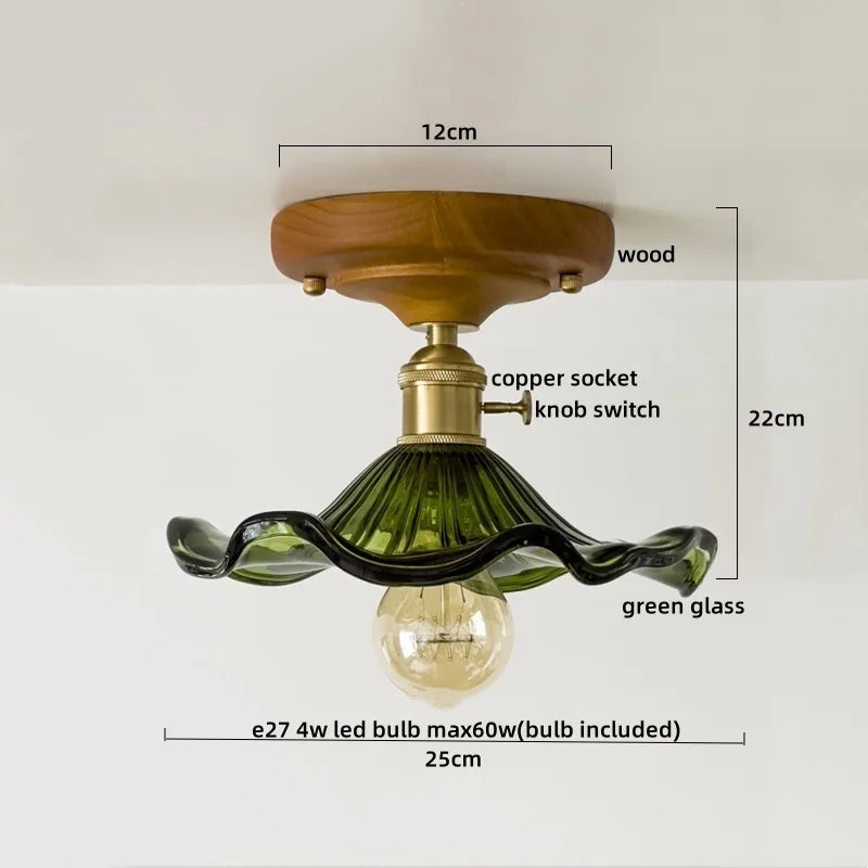 Axyaa Glass Wood LED Ceiling Lights Modern Plafondlamp for Living Room & Corridor