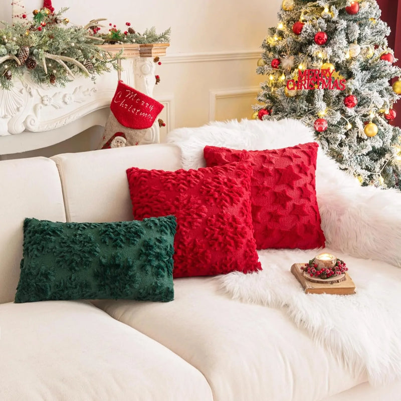 Axyaa Snowflake Beige Throw Pillow Covers 18x18 - Winter Christmas Decor for Sofa