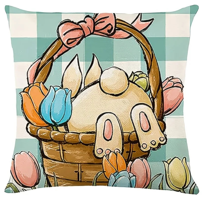 Axyaa Easter Decor Pillow Cover: Dwarf Bunny & Egg Print Farmhouse Sofa Cushion