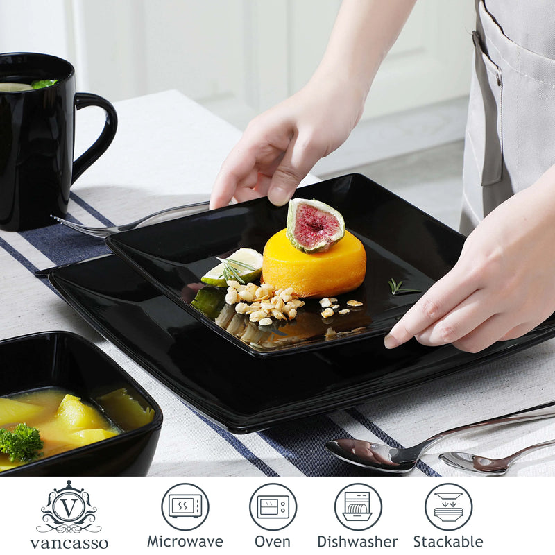 Axya SOHO Black Ceramic Square Dinnerware Set