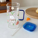 Axyaa Kawaii Animal Glass Cups With Lid - Cute Drinkware for Tea, Juice, and More