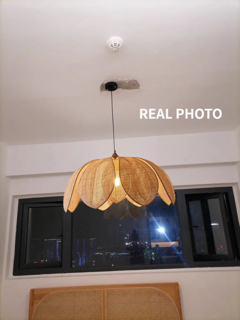 Axyaa Ratten Petal LED Chandelier Minimalist Pendant Light Home Decor Fixtures