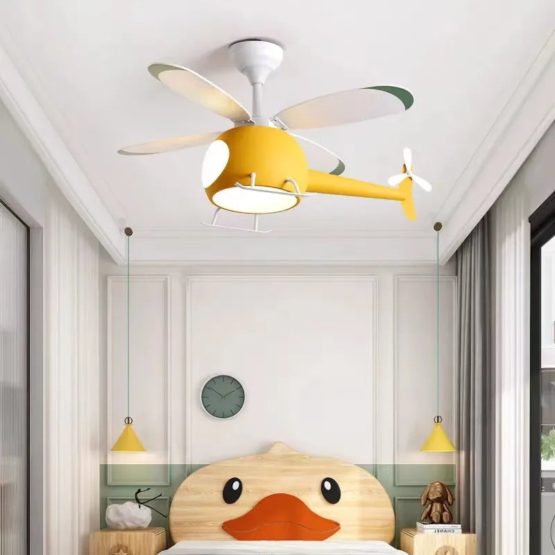 Axyaa Nordic Helicopter Ceiling Fan Chandelier: Creative Cartoon Baby Room Decorlamp