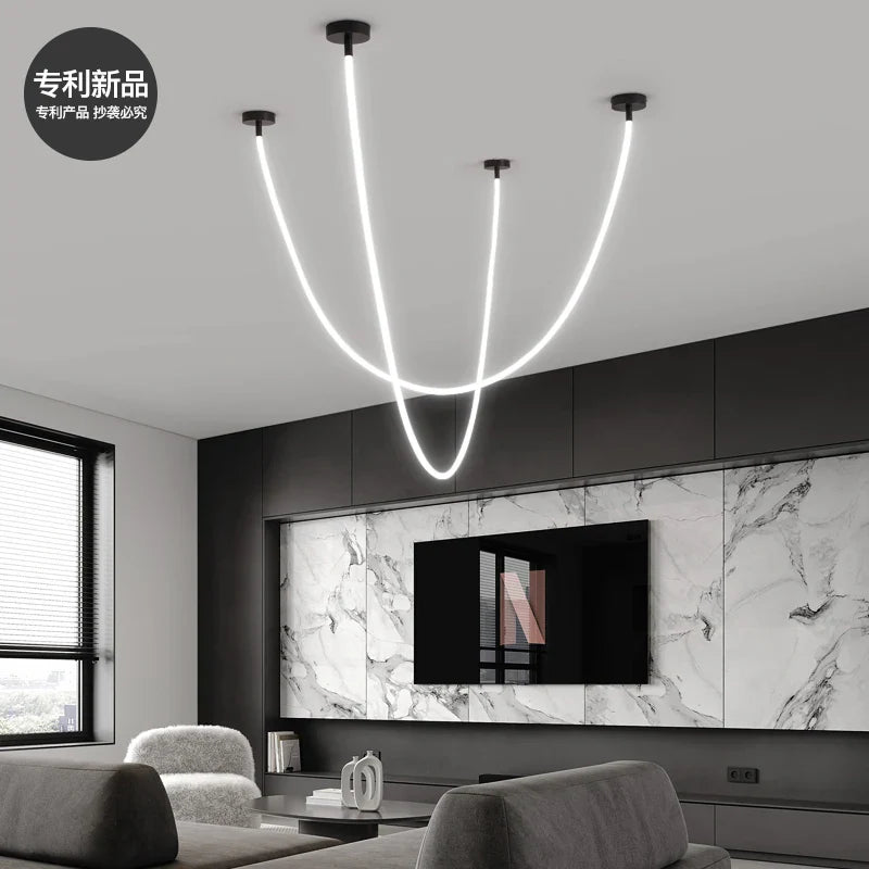 Axyaa Designer Minimalist Line Chandelier for Loft Penthouse Stairs exhibition