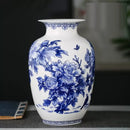 Axyaa Peony Decorated Blue & White Porcelain Vase - High-Quality Fine Bone