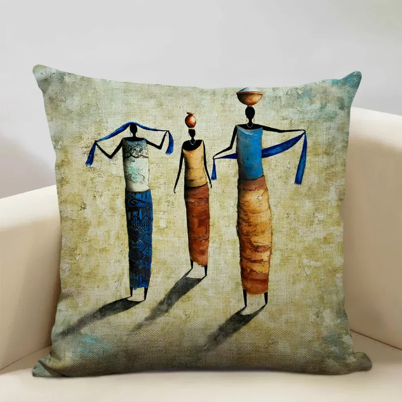 Axyaa African Oil Painting Art Pillow Case 45x45cm Linen Cushion Cover