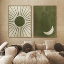 Bohemian Green Moon Sun Canvas Prints by Axyaa - Modern Minimalist Wall Art for Home Decor