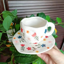 Axyaa 10oz Korean Style Ceramic Coffee Mug with Saucer Hand Painted Tea Cup Set