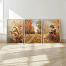 Rustic Canvas Posters Set for Autumn Farmhouse Decor by Axyaa: Reading Books, Forest, Bird Tree