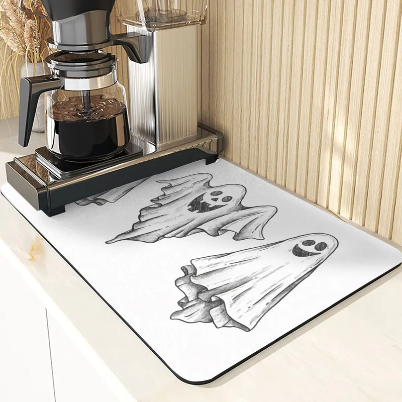 Axyaa Ghost Print Silicone Kitchen Coasters & Dish Mat