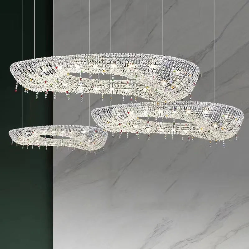 Axyaa Crystal Chandelier - Designer Chrome Luster LED Pendant Light for Living & Dining Rooms