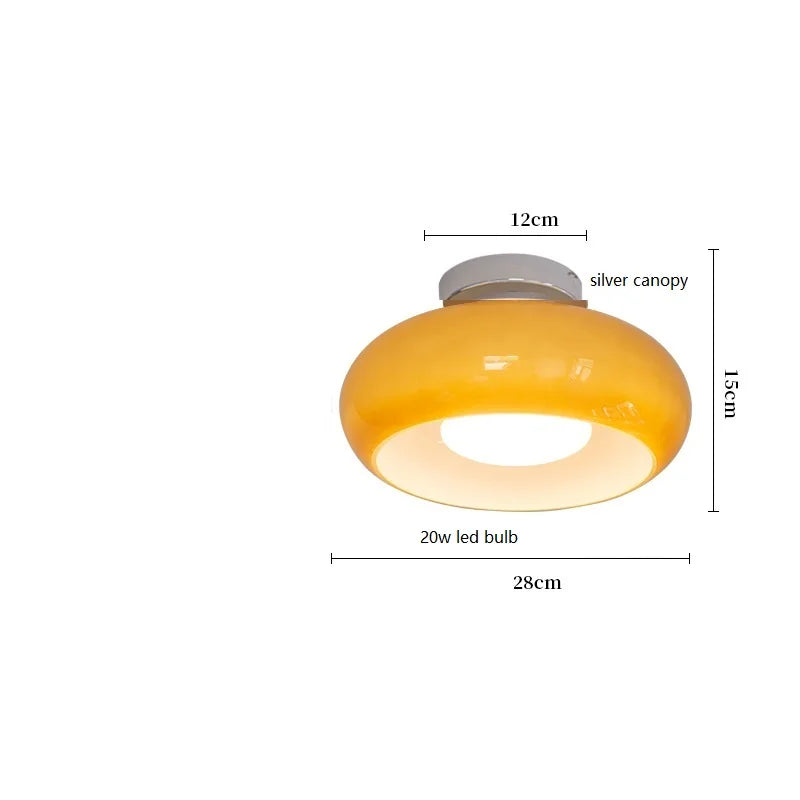 Axyaa Nordic Modern LED Ceiling Lamp with Copper Yellow Glass Lampshade