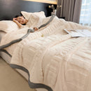 Axyaa Cozy Coral Fleece Velvet Blanket Set with Letter Jacquard - Plush Throw & Pillow Cover