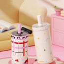 Axyaa Double-layer Vacuum Flask Straw Cup: Stainless Steel & Glass Liner