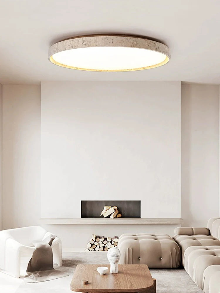 Axya Stone Downlight Ceiling Lamp, Walnut Color, Retro Style for Bedroom & Living Room