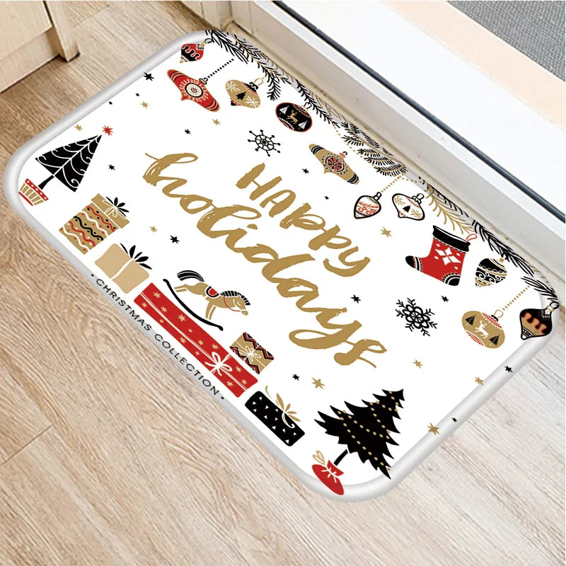Axyaa Christmas New Year Home Decor Entrance Door Mat Non-Slip Living Room Hallway Carpet