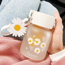 Axyaa Daisy Glass Water Bottle: Cute Frosted Mini Drinking Bottle for Milk, Juice, or Travel
