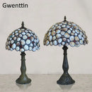 Axyaa Tiffany Shell Table Light Vintage Mediterranean Stain Glass Desk Lamp