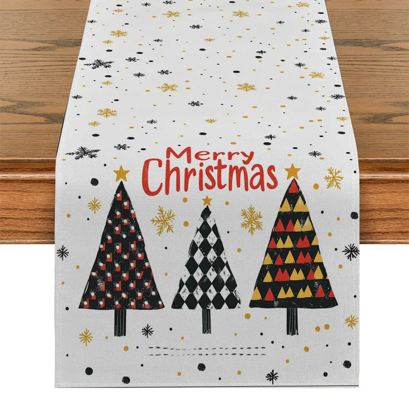 Axyaa Snowflake Christmas Tree Table Runner for Rustic Dining Decor
