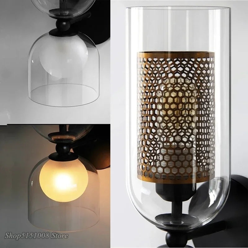 Nordic Iron Net Glass Double Head Wall Lamp by Axyaa