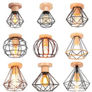 Axyaa Nordic Wood Iron Cage Ceiling Lamp: Retro Illuminaire for Hallway, Entrance, Balcony.