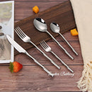 Axyaa Bamboo Handle Cutlery Set - Stainless Steel Dinnerware Mirror Finish
