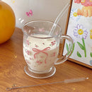 Axyaa Kawaii Bowknot Glass Tumbler, Cute Flower Mug, Aesthetic Tea Cup for Girls