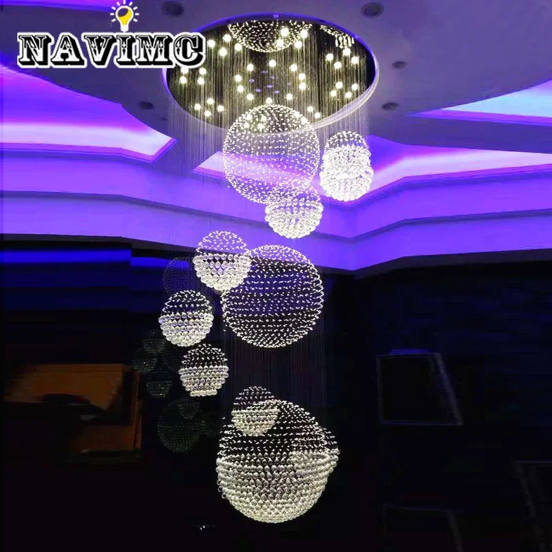 Axyaa Spiral K9 Crystal Chandelier: Large Ball LED Staircase Lighting