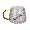 Axyaa Clear Glass Tea Cups with Yellow Handle and Tin Flower Decoration