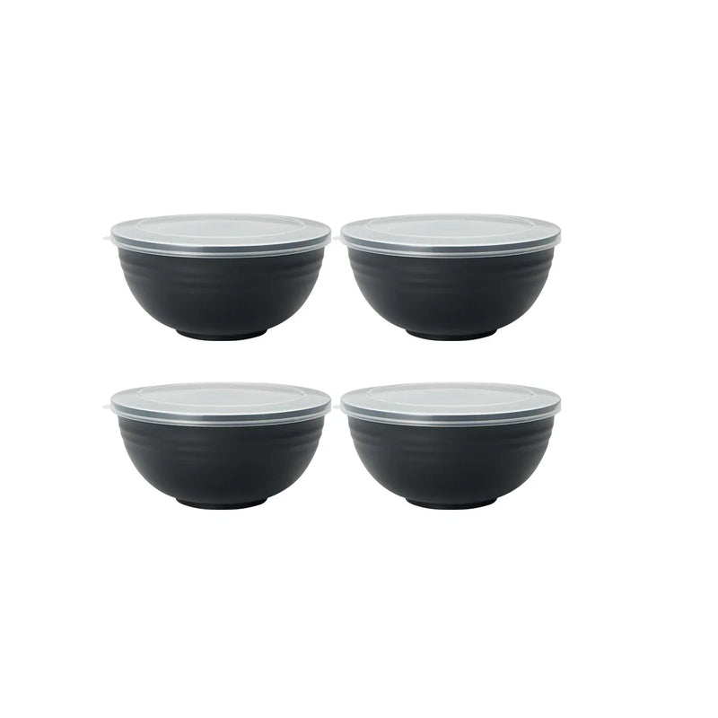 Axyaa Black Plastic Bowl Set with Reusable Lids for Home Kitchen and On-the-Go