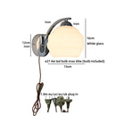 Axyaa Nordic Bedroom LED Wall Sconce with Switch, White Beige Glass, E27 Bulb
