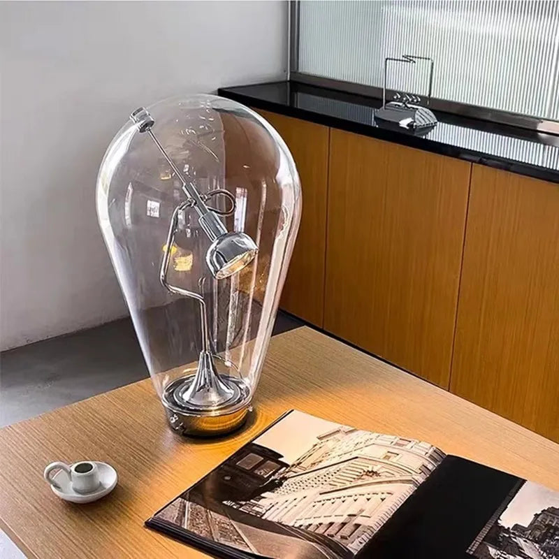 Axyaa Chrome Toso Glass Balloon Table Light, Adjustable Modern Lighting for Home, Bedroom, Kitchen, Bar