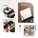 Axyaa Unicorn Cosmetic Jewelry Organizer with Mirror, 2 Trays - Portable Lock Makeup Case