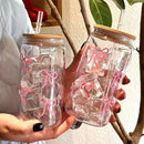 Axyaa 500ml Bow Plastic Tumbler Mason Jar Water Bottle with Lid & Straw