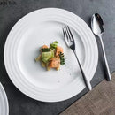 Axyaa White Ceramic Plate Line Texture Steak Pasta Serving Dessert Snack Plate