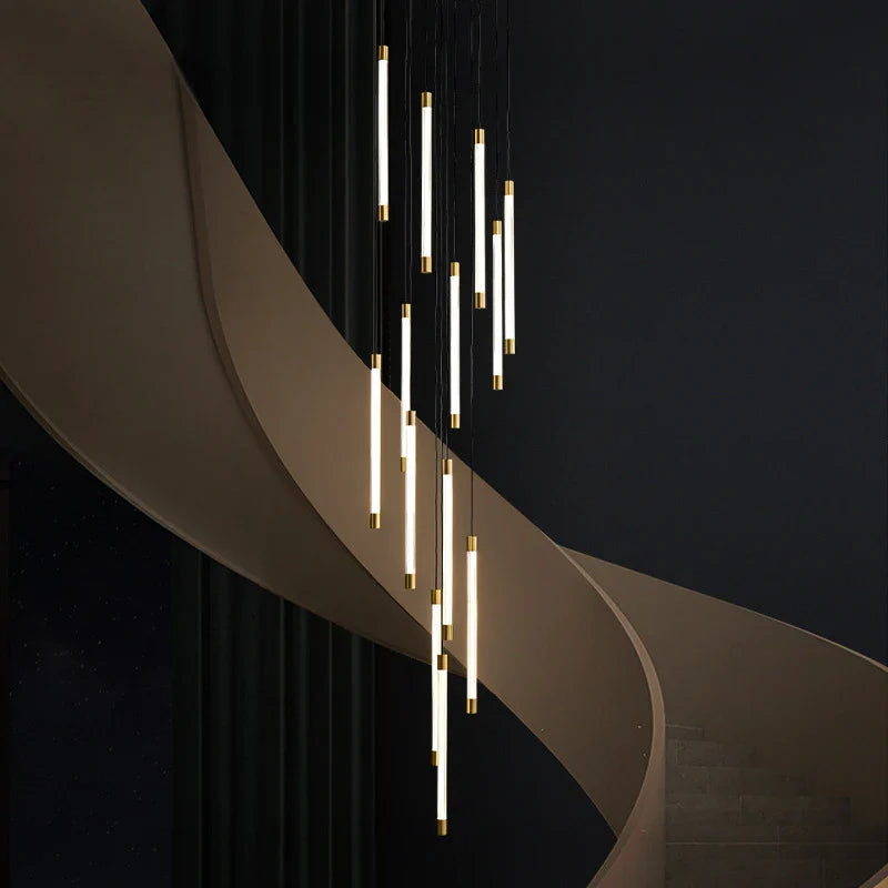 Axyaa LED Copper Staircase Chandelier for Duplex Villa Hotel Lobby Indoor Lighting