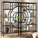 Axyaa 71" Geometric Bookcase, 8-Tier Rustic Bookshelf with Metal Frame