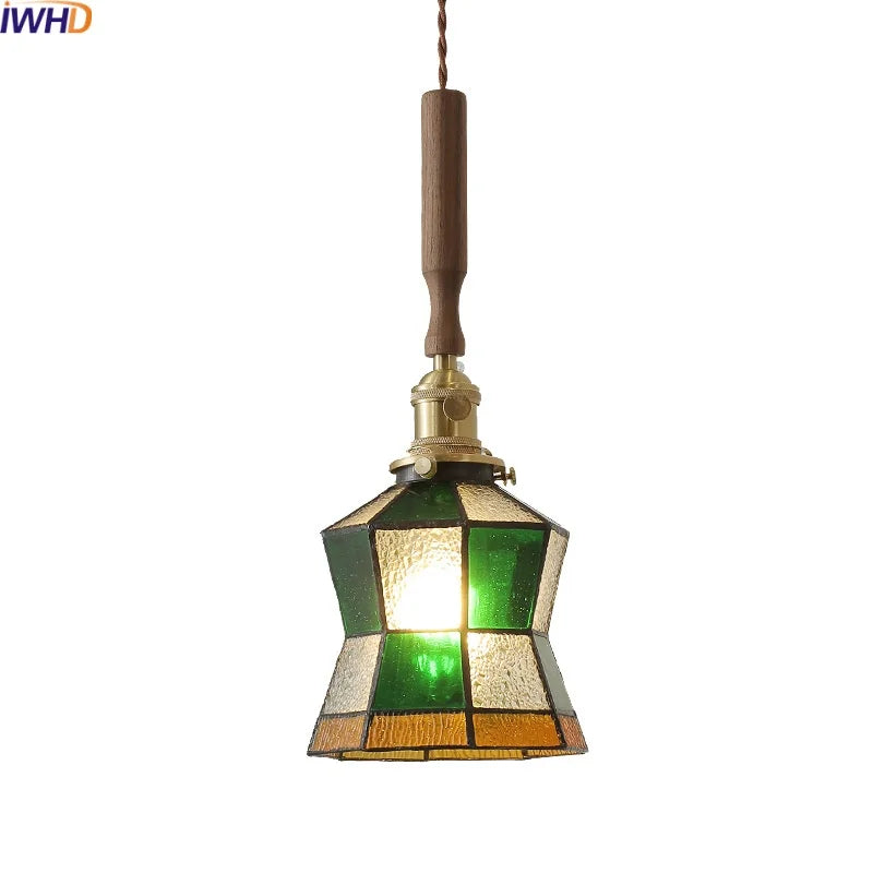 Axyaa Nordic LED Pendant Lamp Walnut Copper Glass Hanging Light Fixtures