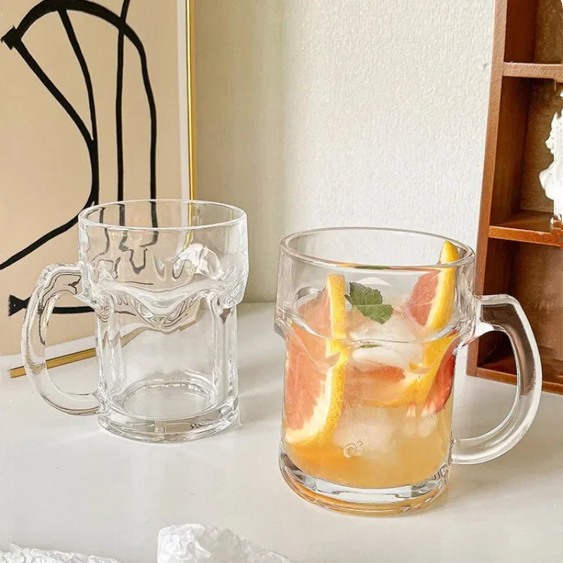 Axyaa 510ml Glass Cup with Handle, Large Capacity Drinkware for Juice, Milk, Tea, Beer