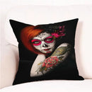 Axyaa Skull Floral Festival Cushion Cover - Halloween Home Decor