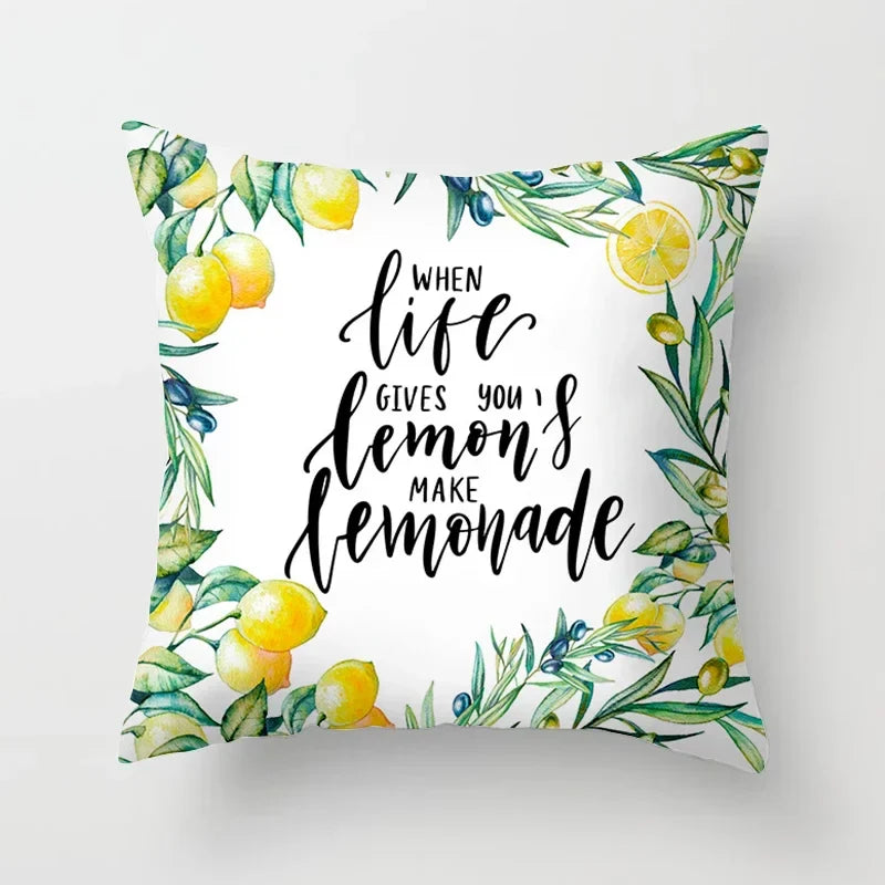 Lemon Pattern Summer Cushion Cover Throw Pillow for Sofa Decoration by Axyaa