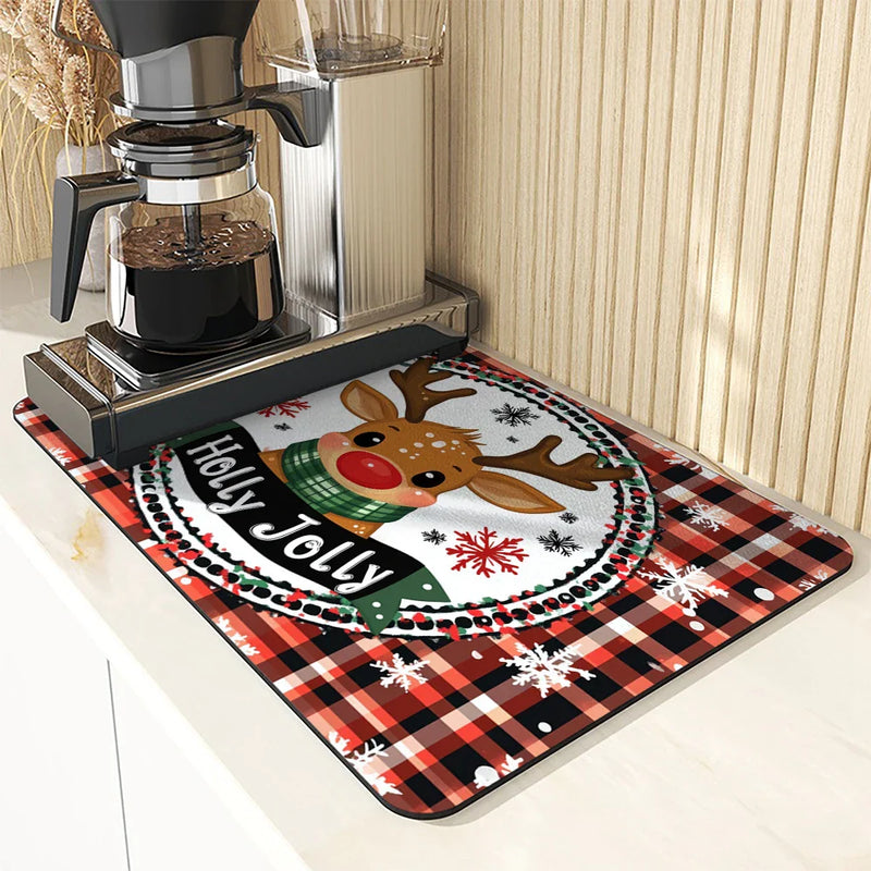 Axyaa Christmas Drain Pad: Absorbent & Anti-Slip Dry Mat for Bathroom & Tableware