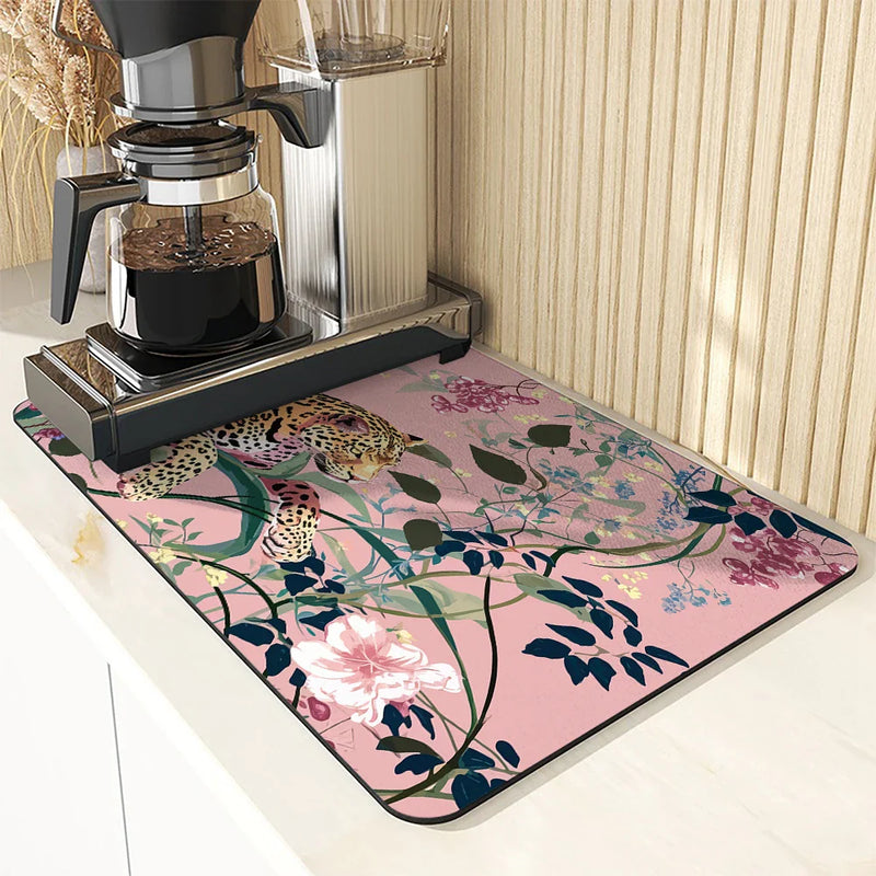 Axyaa Leopard Kitchen Drying Mat - Quick Dry Antiskid Tableware Mat