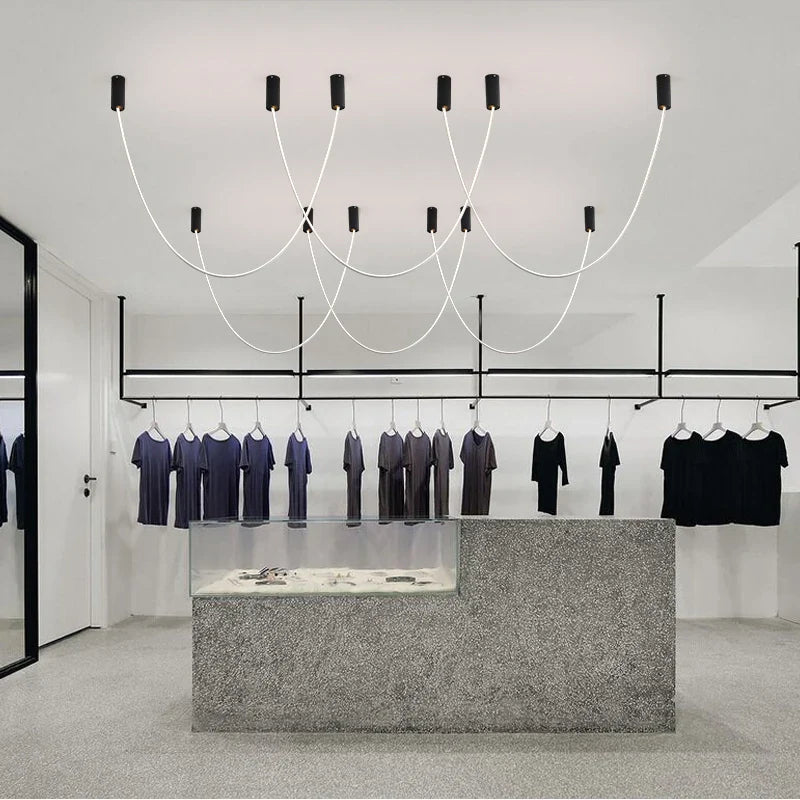 Axyaa Leather Luminous Line Chandelier - Luxury Minimalist Office Art Light