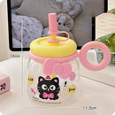 Axyaa Cute Cat Water Bottle With Straw Cap Handle - 950ml Plastic Tumbler