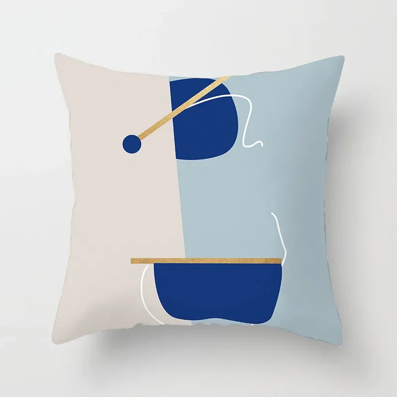 Abstract Geometric Mountain Pillowcase Blue Polyester for Sofa Hotel Office Seat Cushion Cover
