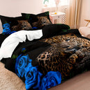 Axyaa Rose Leopard Animal Print Duvet Cover Set - Romantic Bedroom Decor