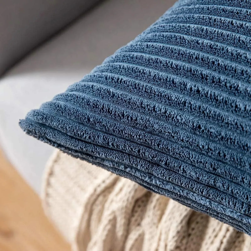 Axyaa Blue Corduroy Throw Pillow Covers 18x18 Decorative Boho Case